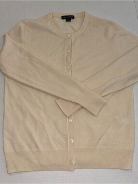 State Cashmere Women's Cream Crewneck Button Cardigan